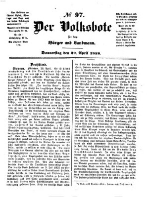 Der Volksbote für den Bürger und Landmann Donnerstag 29. April 1858