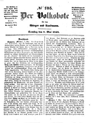 Der Volksbote für den Bürger und Landmann Samstag 8. Mai 1858