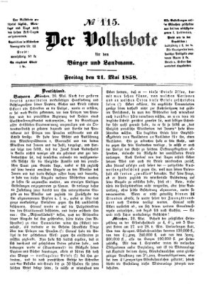 Der Volksbote für den Bürger und Landmann Freitag 21. Mai 1858