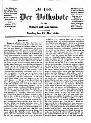 Der Volksbote für den Bürger und Landmann Samstag 22. Mai 1858