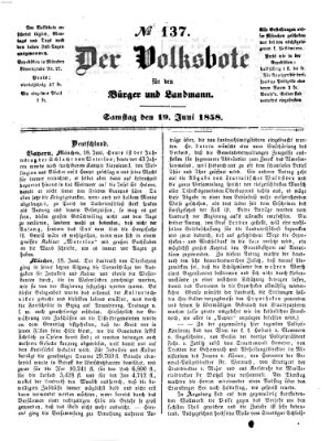 Der Volksbote für den Bürger und Landmann Samstag 19. Juni 1858