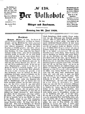 Der Volksbote für den Bürger und Landmann Sonntag 20. Juni 1858