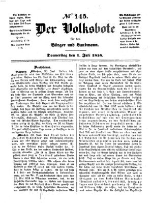 Der Volksbote für den Bürger und Landmann Donnerstag 1. Juli 1858