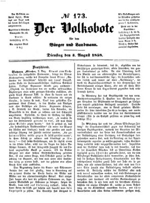 Der Volksbote für den Bürger und Landmann Dienstag 3. August 1858