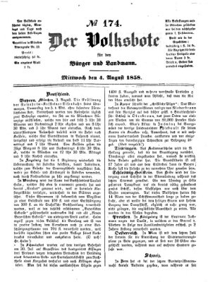 Der Volksbote für den Bürger und Landmann Mittwoch 4. August 1858