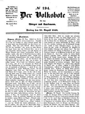 Der Volksbote für den Bürger und Landmann Freitag 27. August 1858