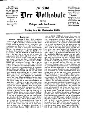 Der Volksbote für den Bürger und Landmann Freitag 10. September 1858