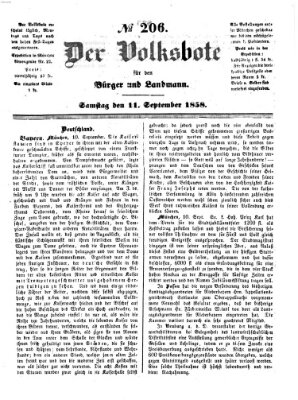 Der Volksbote für den Bürger und Landmann Samstag 11. September 1858