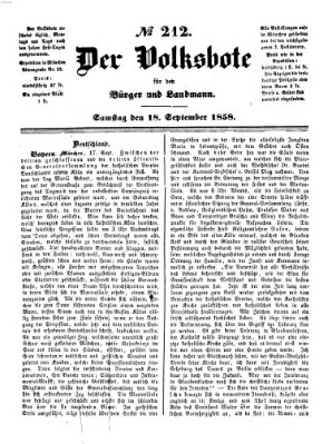 Der Volksbote für den Bürger und Landmann Samstag 18. September 1858