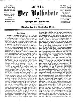 Der Volksbote für den Bürger und Landmann Dienstag 21. September 1858