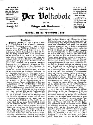 Der Volksbote für den Bürger und Landmann Samstag 25. September 1858