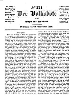 Der Volksbote für den Bürger und Landmann Mittwoch 29. September 1858