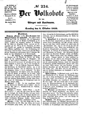 Der Volksbote für den Bürger und Landmann Samstag 2. Oktober 1858