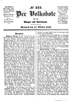 Der Volksbote für den Bürger und Landmann Mittwoch 13. Oktober 1858