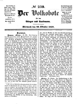 Der Volksbote für den Bürger und Landmann Mittwoch 20. Oktober 1858