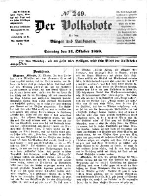 Der Volksbote für den Bürger und Landmann Sonntag 31. Oktober 1858