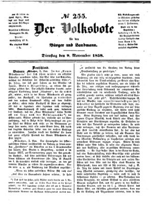 Der Volksbote für den Bürger und Landmann Dienstag 9. November 1858