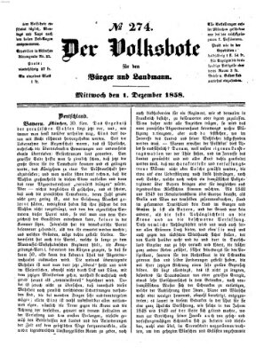 Der Volksbote für den Bürger und Landmann Mittwoch 1. Dezember 1858