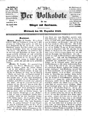 Der Volksbote für den Bürger und Landmann Mittwoch 22. Dezember 1858