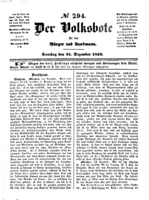 Der Volksbote für den Bürger und Landmann Samstag 25. Dezember 1858