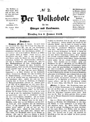 Der Volksbote für den Bürger und Landmann Dienstag 4. Januar 1859