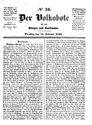 Der Volksbote für den Bürger und Landmann Dienstag 15. Februar 1859