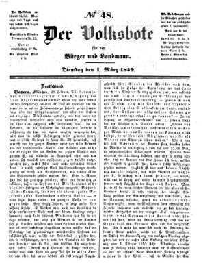 Der Volksbote für den Bürger und Landmann Dienstag 1. März 1859