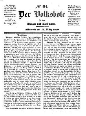 Der Volksbote für den Bürger und Landmann Mittwoch 16. März 1859