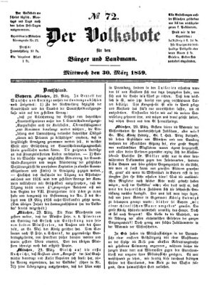 Der Volksbote für den Bürger und Landmann Mittwoch 30. März 1859