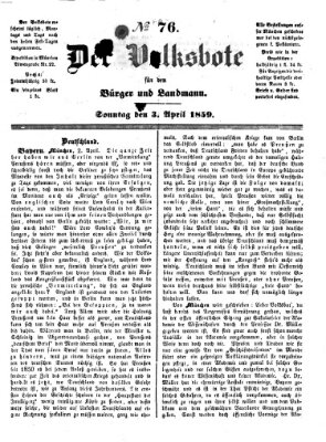 Der Volksbote für den Bürger und Landmann Sonntag 3. April 1859