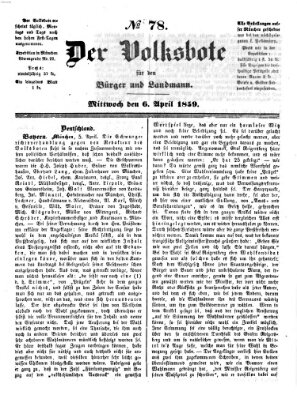 Der Volksbote für den Bürger und Landmann Mittwoch 6. April 1859