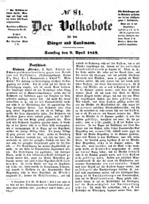 Der Volksbote für den Bürger und Landmann Samstag 9. April 1859