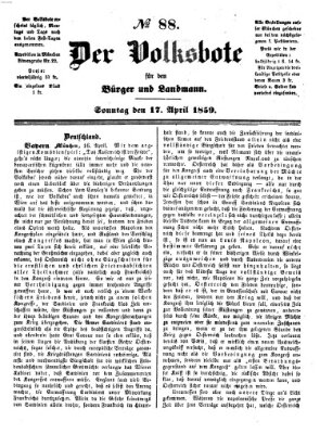 Der Volksbote für den Bürger und Landmann Sonntag 17. April 1859