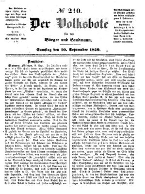 Der Volksbote für den Bürger und Landmann Samstag 10. September 1859