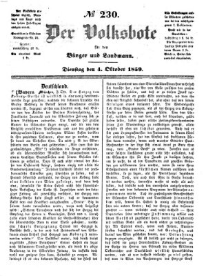 Der Volksbote für den Bürger und Landmann Dienstag 4. Oktober 1859