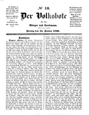 Der Volksbote für den Bürger und Landmann Freitag 13. Januar 1860