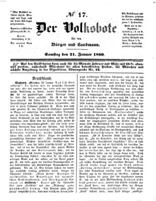 Der Volksbote für den Bürger und Landmann Samstag 21. Januar 1860