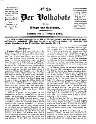 Der Volksbote für den Bürger und Landmann Samstag 4. Februar 1860