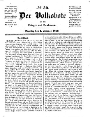 Der Volksbote für den Bürger und Landmann Dienstag 7. Februar 1860