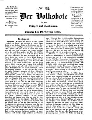 Der Volksbote für den Bürger und Landmann Sonntag 12. Februar 1860