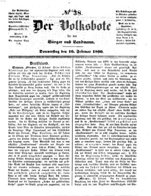 Der Volksbote für den Bürger und Landmann Donnerstag 16. Februar 1860