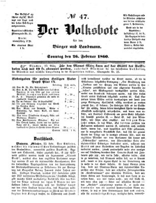 Der Volksbote für den Bürger und Landmann Sonntag 26. Februar 1860