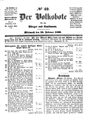 Der Volksbote für den Bürger und Landmann Mittwoch 29. Februar 1860