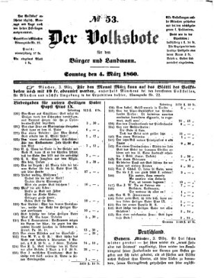 Der Volksbote für den Bürger und Landmann Sonntag 4. März 1860