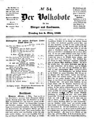 Der Volksbote für den Bürger und Landmann Dienstag 6. März 1860