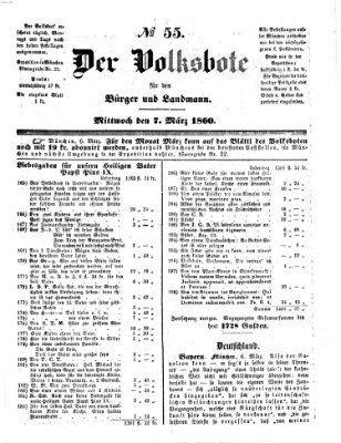 Der Volksbote für den Bürger und Landmann Mittwoch 7. März 1860