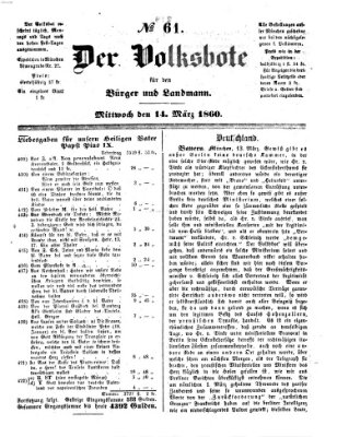 Der Volksbote für den Bürger und Landmann Mittwoch 14. März 1860