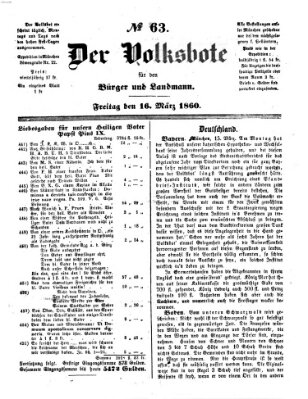 Der Volksbote für den Bürger und Landmann Freitag 16. März 1860