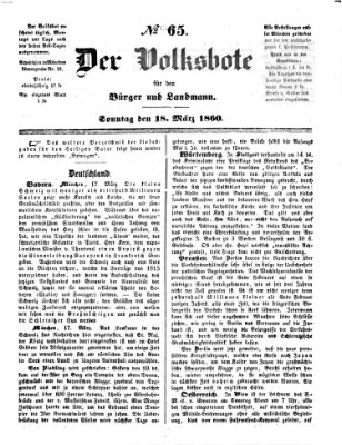 Der Volksbote für den Bürger und Landmann Sonntag 18. März 1860