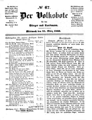 Der Volksbote für den Bürger und Landmann Mittwoch 21. März 1860